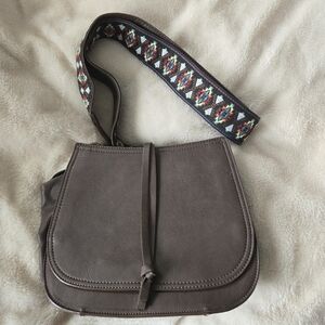 Steve Madden Embroidered Guitar Strap Brown Crossbody Bag